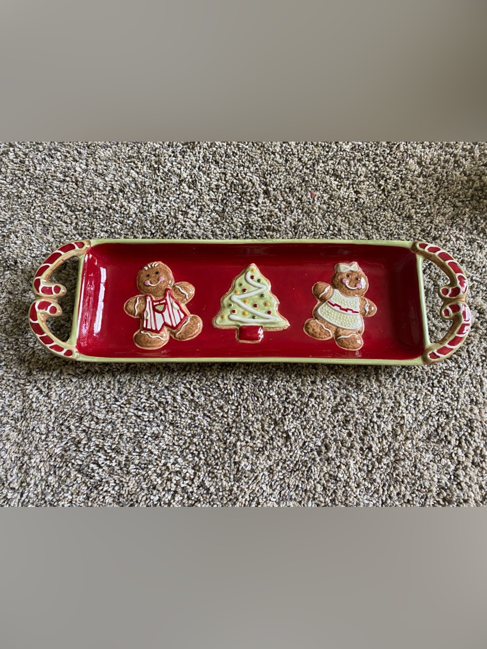 St. Nicholas Square Red Gingerbread & Tree Holiday Serving Tray